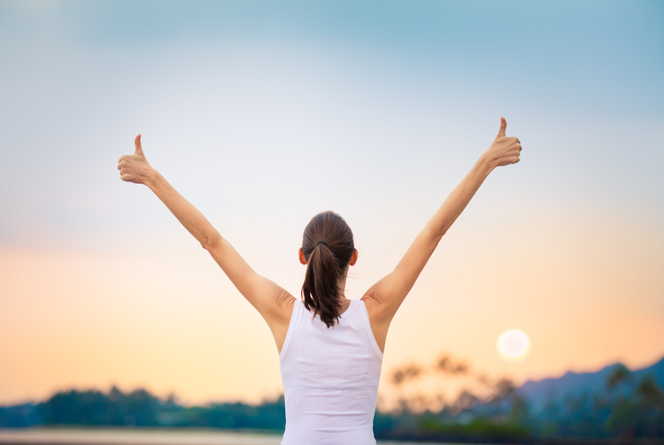 Motivation Successful Woman Giving Thumbs Up