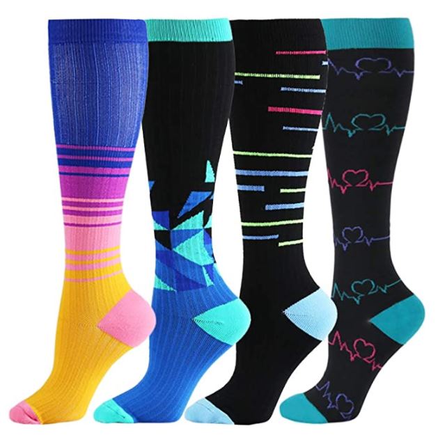 Four different colored Compression Socks HLTPRO Simple Gifts